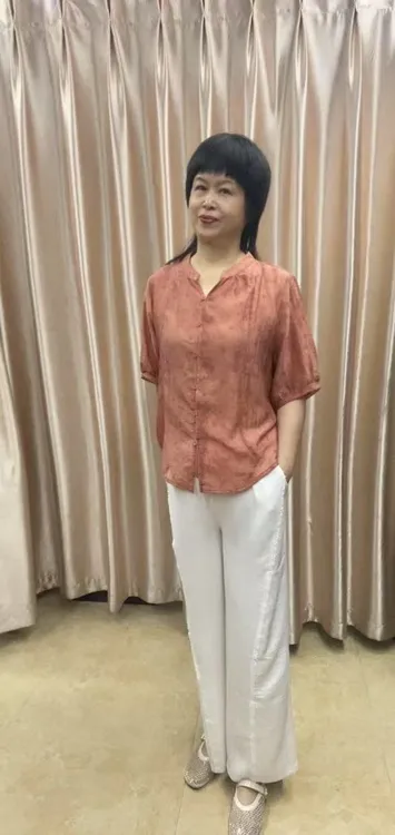 夏季时尚天丝短袖衬衫搭配棉麻裤子套装妈妈减龄洋气穿搭