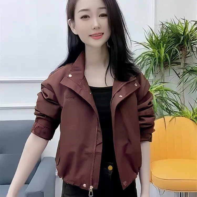 2025新款极简风拉链女街头风短外套显瘦春季小个子春秋时尚女装