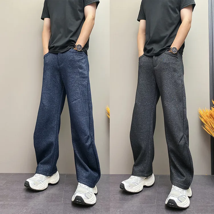 2025秋季新款美式潮流纯色宽松休闲裤男士痞帅百搭简约拼接弯刀裤