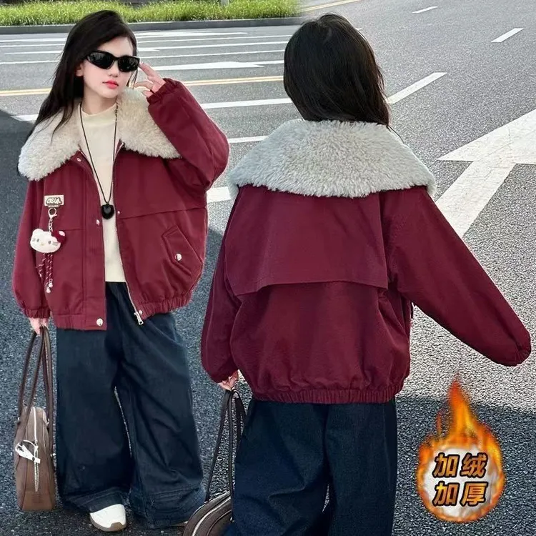 女童秋冬季派克服外套2025新款洋气女孩保暖夹棉加厚儿童上衣