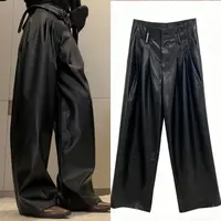 EH【柒柒】2025韩版时尚高级感高腰直筒皮裤宽松简约减龄皮裤W3032