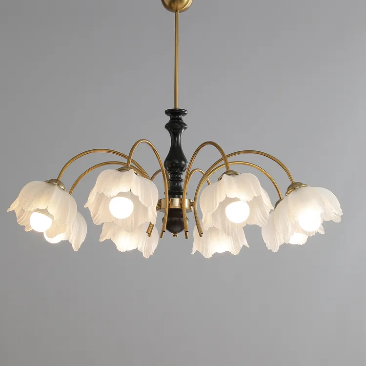 花瓣吊灯法式田园风氛围感大厅花朵灯黑色新款创意设计艺术客厅灯