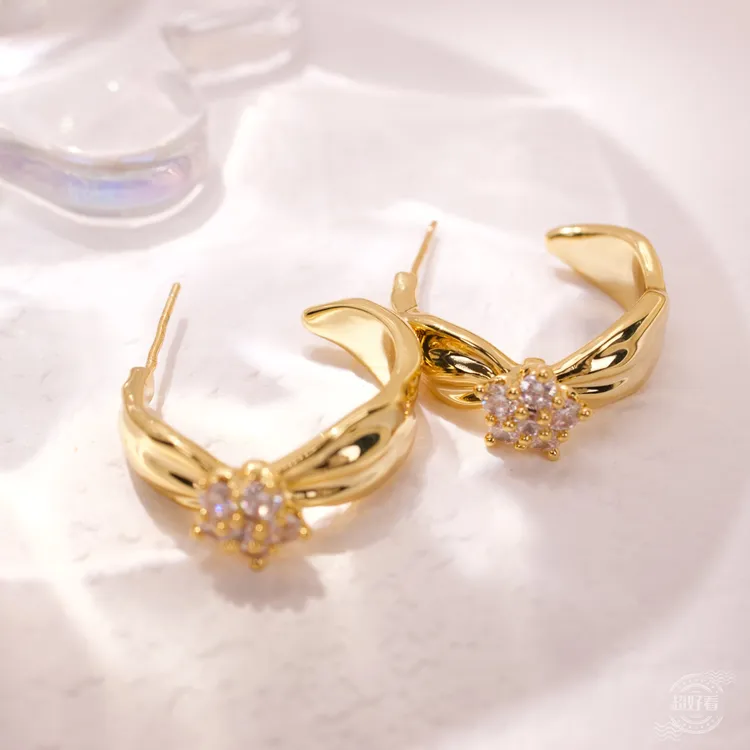 合金耳饰 【浪漫婚礼】BN原创重工小众设计C圈锆石耳环耳钉耳饰