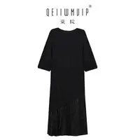 QEIIWMVIP/柒院秋季镂空刺绣提花宽松显瘦大码百搭连衣裙7061