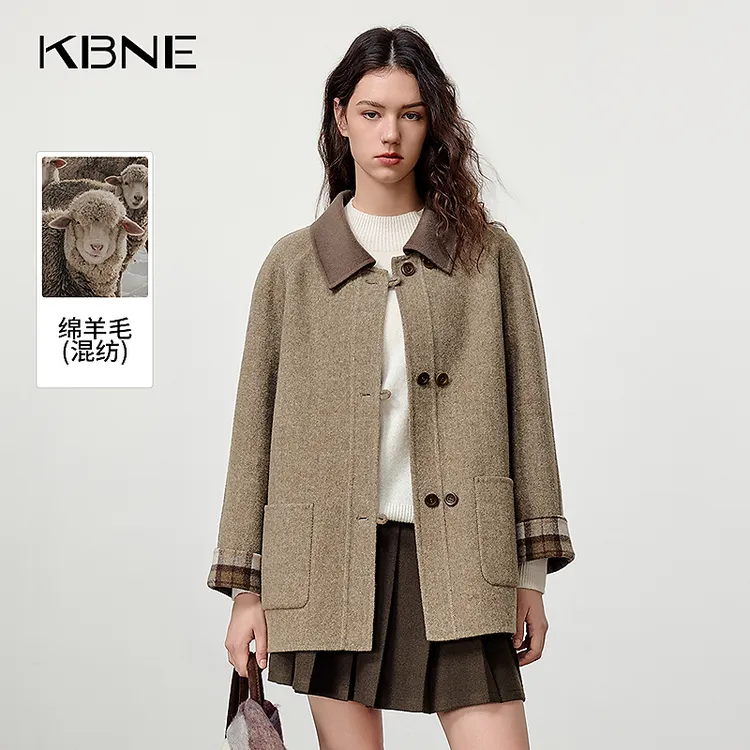 KBNE羊毛双面呢大衣女款爆款2025秋冬新款巴恩风双面穿毛呢外套女