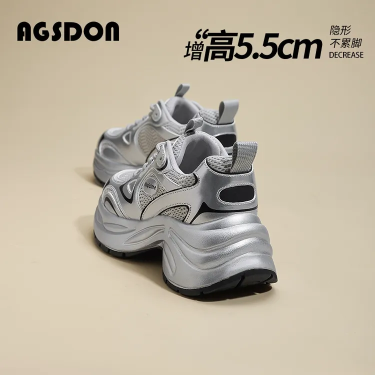 奥古狮登银色老爹鞋女款2025秋季爆款厚底增高5cm欧若风运动女鞋