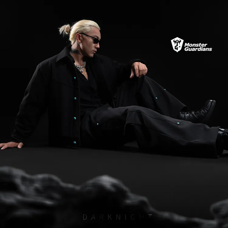 MonsterGuardians暗夜系列短款仿毛呢保暖棉服夹克加绒拼接套装