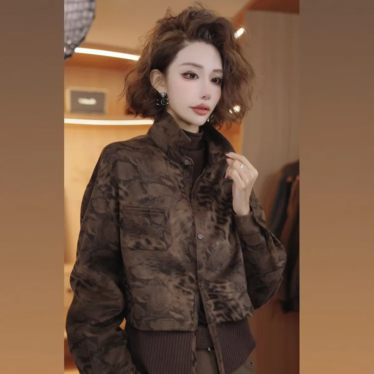 七奈「旧约」时尚豹纹拼接显瘦衬衫QN13247