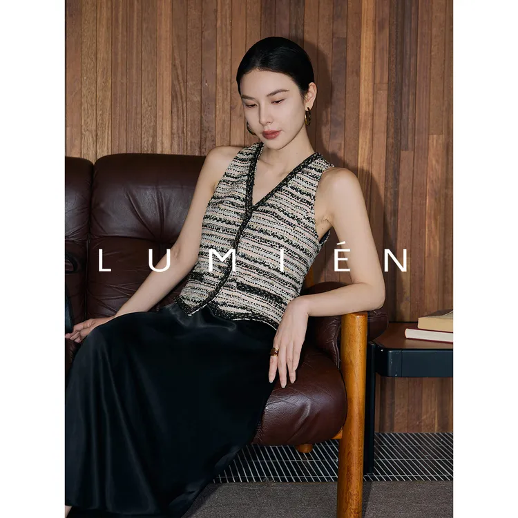 现货【LUMIEN】“小香颂”粗花呢小众设计感休闲马甲开衫LX5FHH161