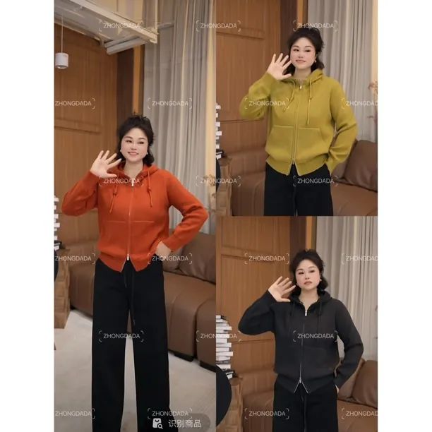 ZHONG大大【】加厚拉链连帽开衫冬季保暖舒适百搭针织帽衫12258