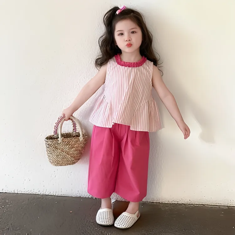 韩版女童套装夏装儿童女孩时尚无袖休闲宽松透气亲肤甜美可爱简约