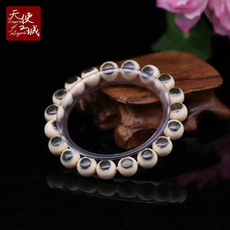 天然猛犸象牙蓝眼手串蓝皮冰料精工手作单圈佛珠手链