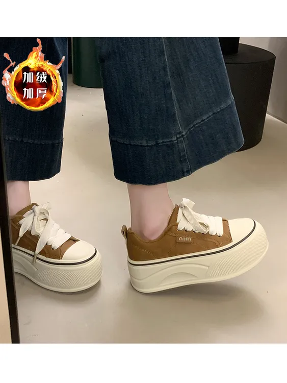 NY品牌厚底增高加绒保暖运动板鞋女2025秋冬季新款休闲爆款松糕鞋