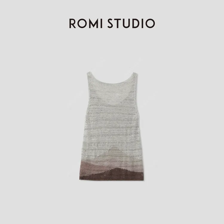 ROMI STUDIO“松弛气息”100%亚麻宽松镂空U领拼接背心 RWCRSJ3973