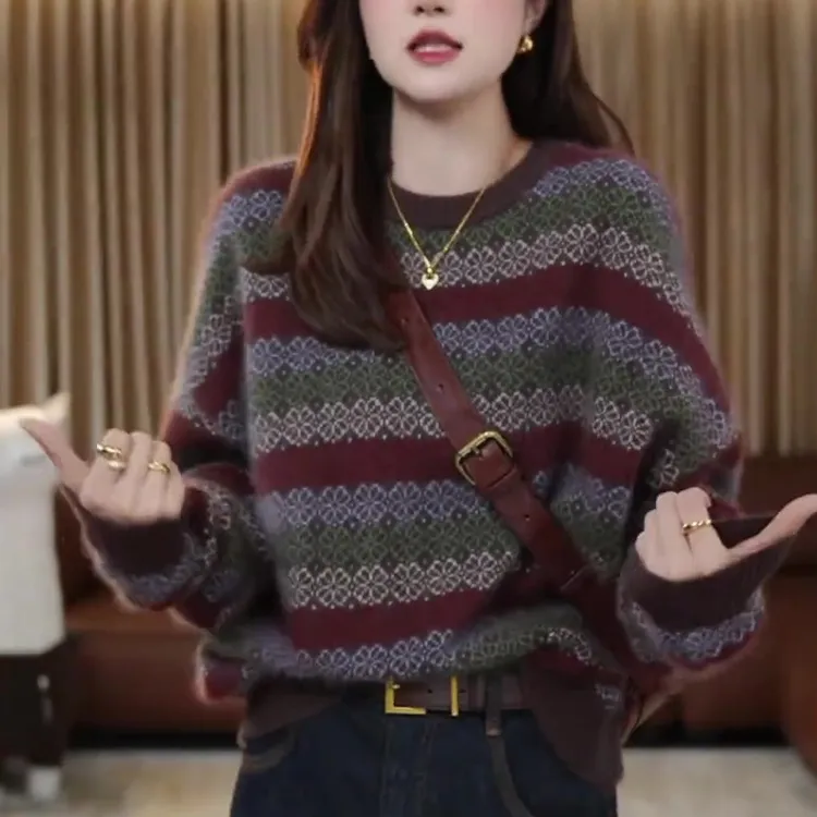 轻熟法式圆领长袖内搭针织衫女秋冬新款复古洋气减龄显瘦软糯毛衣