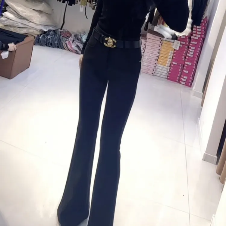 加绒喇叭裤2025冬款（黑色 咖色配腰带）