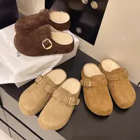 秋季新款厚底内增高包头半拖鞋女鞋加绒韩版卡皮巴拉勃肯鞋一脚蹬