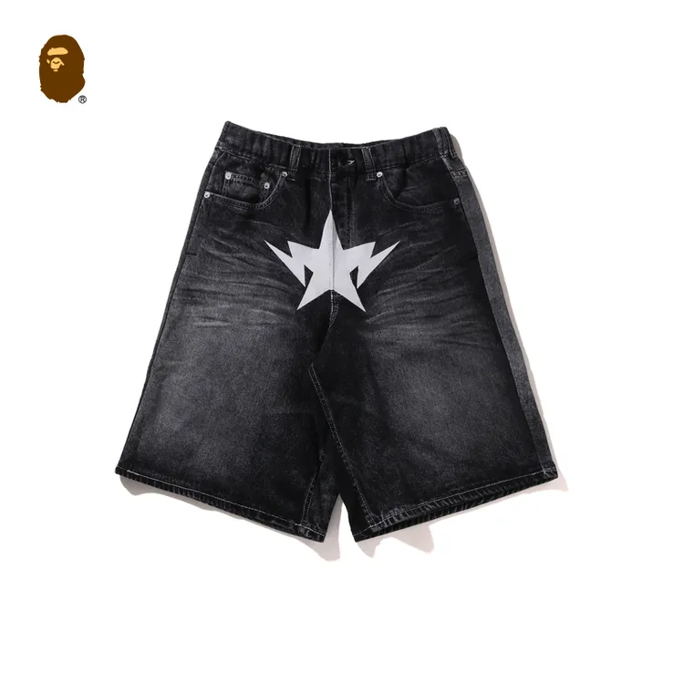 BAPE男装25春夏双星标仿牛仔错视印花运动短裤153319O