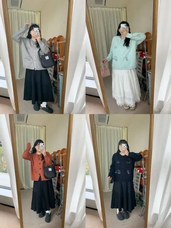 1108大码女装猫咪刺绣圆领针织衫开衫女设计感宽松百搭减龄上衣
