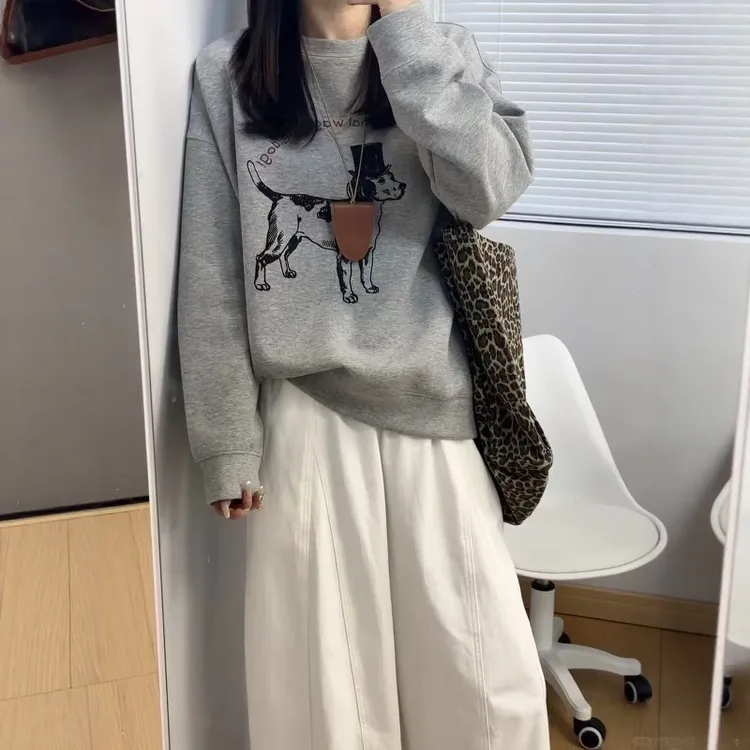 韩系慵懒设计感印花卫衣搭配阔腿裤两件套ins秋季新款穿搭套装女