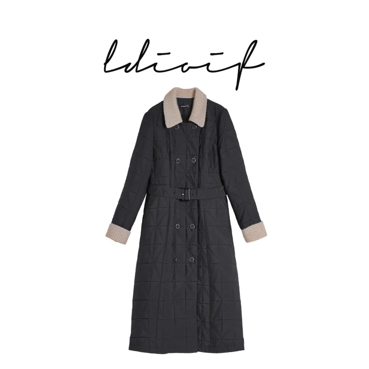 精致绒毛领拼接压纹夹棉工艺定制恒温棉翻领两穿外套#DWT18938