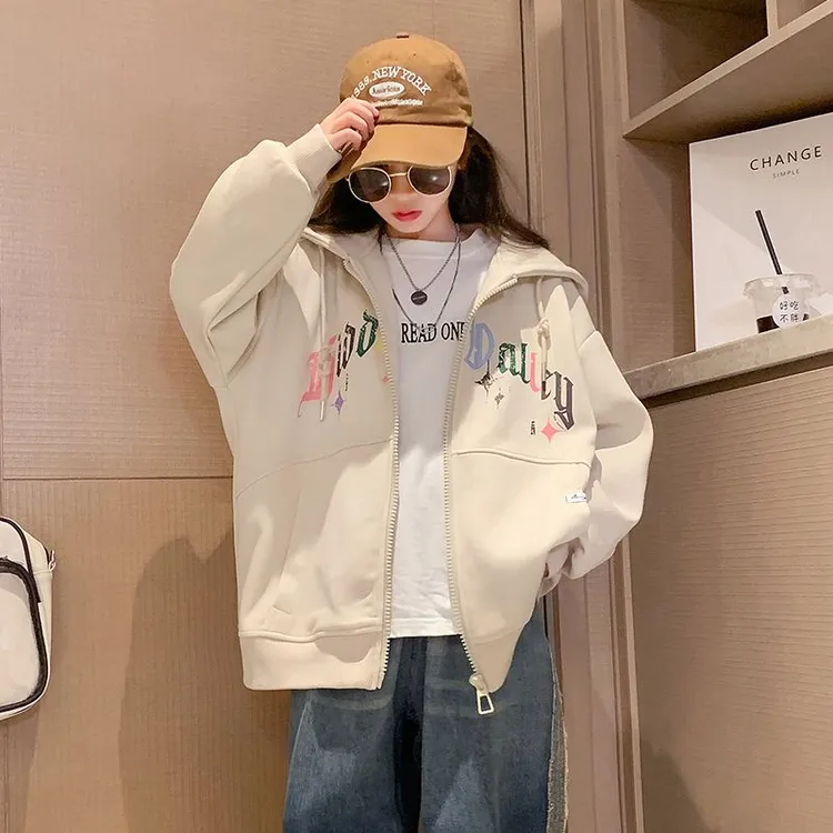 女童秋装时尚连帽拉链外套2025潮流时髦女孩爆款网红炸街连帽卫衣