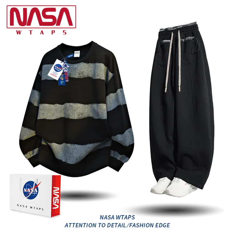 NASA WTAPS潮牌男士套装爆款2025新款潮流男装秋季长袖卫衣两件套