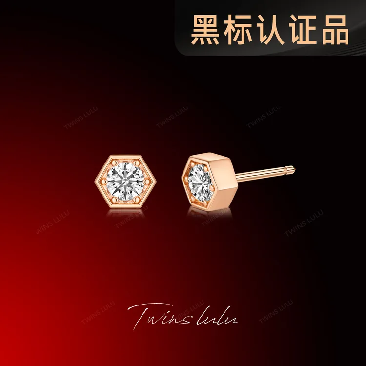 铜合金合成锆石耳饰 TWINSLULU镀k金轻奢高级感六边形耳环TSL2569