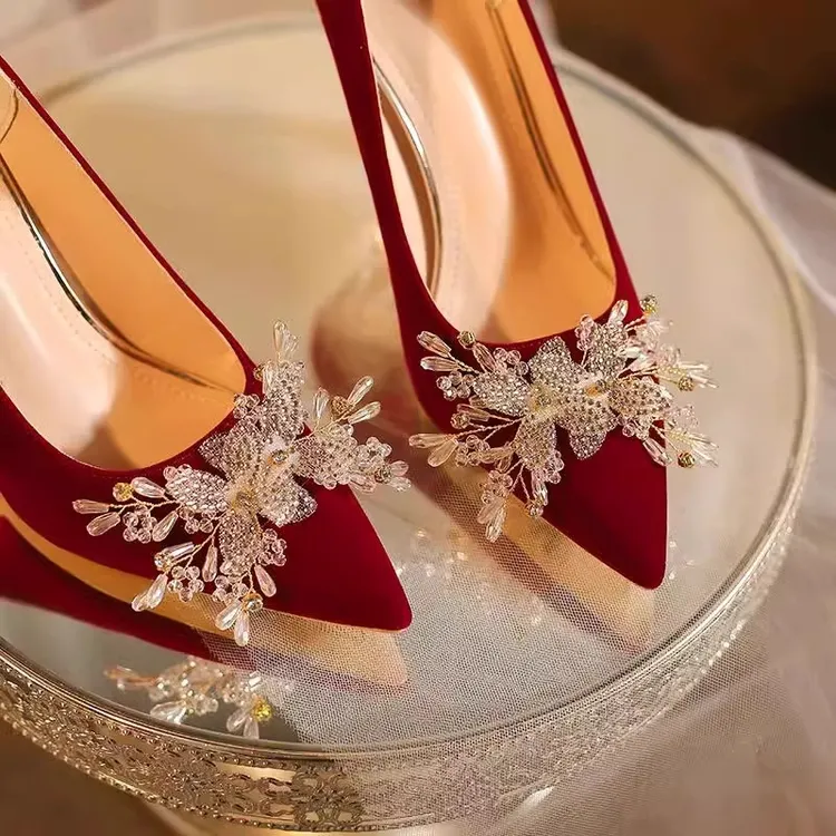 红色高跟鞋女2025年新款中式秀禾服婚纱两穿婚鞋新娘鞋细跟不累脚