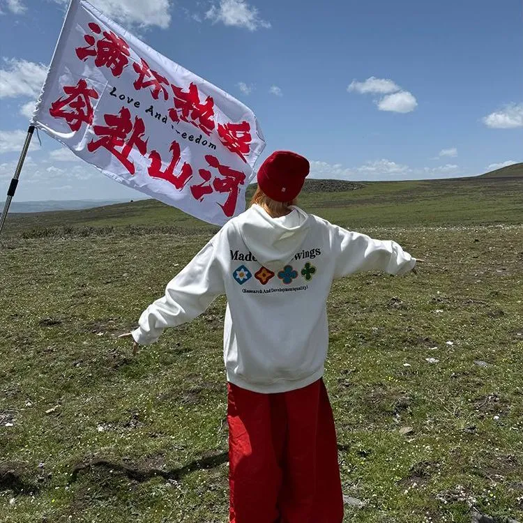 立体拼接披肩刺绣小众卫衣女百搭高街美式宽松情侣连帽学生卫衣