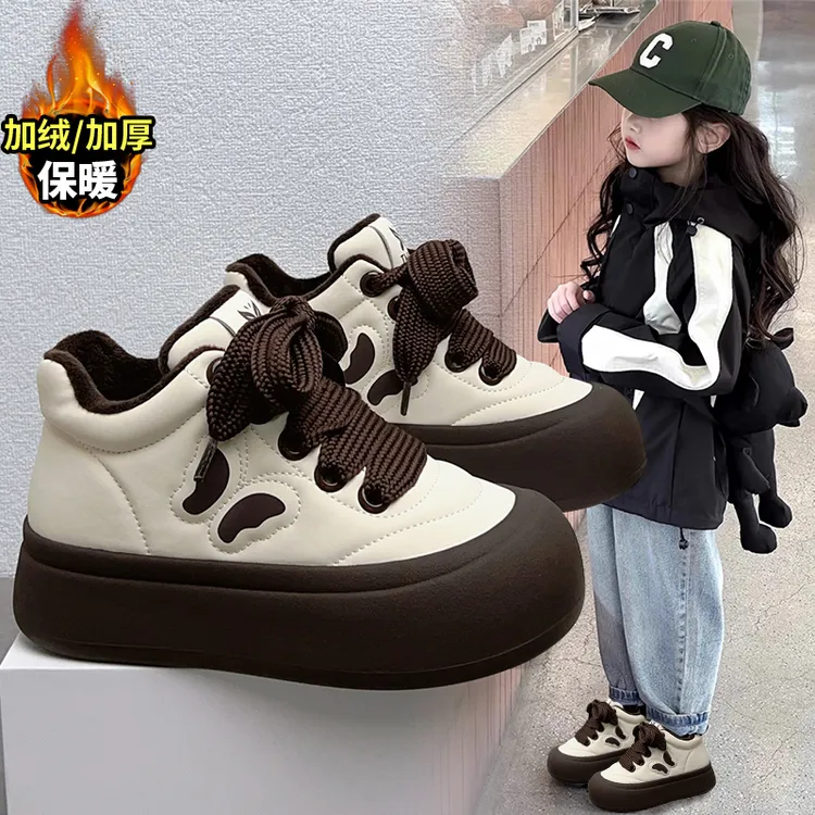 阿童木加绒大头鞋女童2025冬季款保暖防滑棉鞋厚底板鞋儿童面包鞋