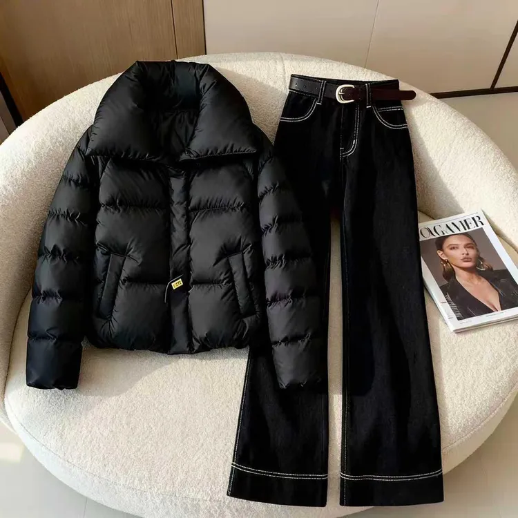 法式轻熟慵懒风ins棉服外套女装秋冬季新款显瘦气质直筒裤两件套