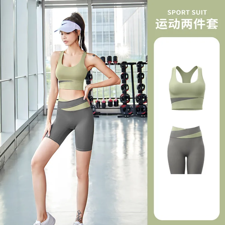 拼色2025夏季运动新款速干透气健身套装高弹裸感亲肤瑜伽服套装