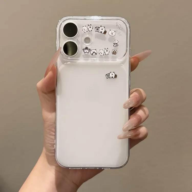 卡通可爱自嘲熊适用苹果17PROMAX磨砂水晶手机壳iPhone15/16简约
