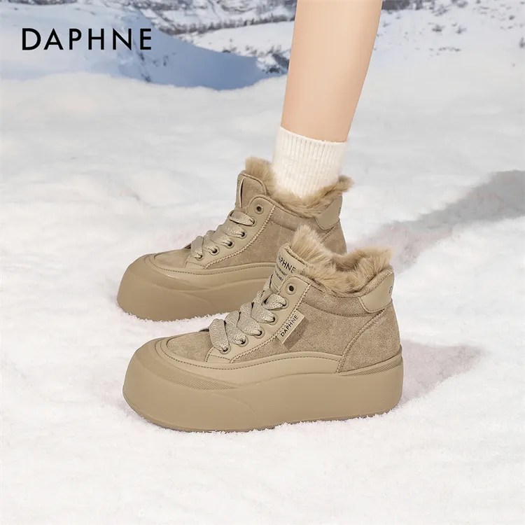 达芙妮厚底雪地靴女款冬季加绒2025新款保暖百搭高帮棉鞋休闲板鞋