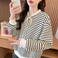 春秋季薄款长袖条纹外套韩版小众秋季卫衣女洋气绑带设计上衣ins