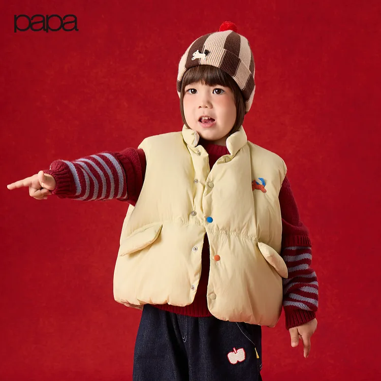 【三防】papa爬爬冬季新品儿童羽绒马甲男女童背心锁温羽绒服叠穿