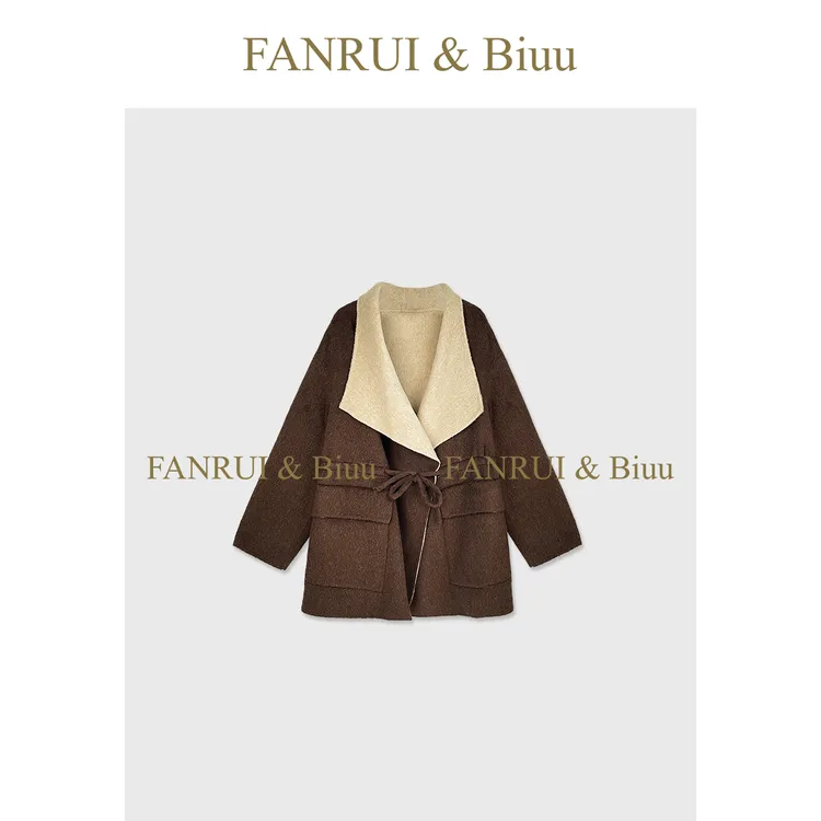 FANRUI/泛芮「贝贝biuu」羊毛+羊驼毛双色拼接高端大衣外套女B18122