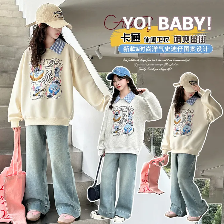 女童装2025新款时尚出街减龄印花韩版加厚上衣运动白色潮牌潮款