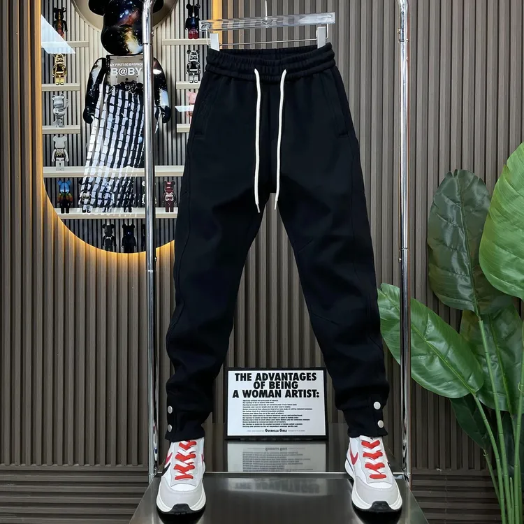 时尚潮流运动小脚纽扣小脚裤男士百搭宽松休闲裤冬季新款加厚长裤