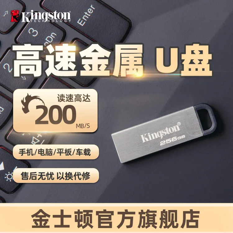 金士顿官方256GB金属大容量U盘DTKN200MB/s车载学习通用优盘