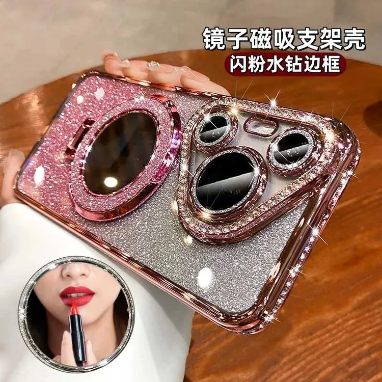 补妆镜磁吸支架适用华为pura80手机壳pura80pro奢华水钻pura70pro