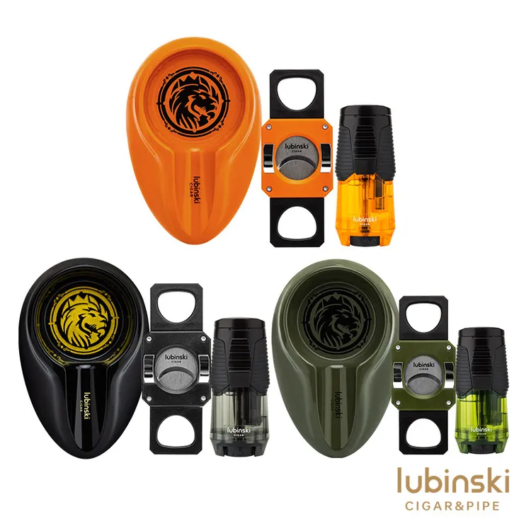 LUBINSKI雪茄剪三件套直冲打火机密胺烟灰缸鲁宾斯基雪茄工具套装