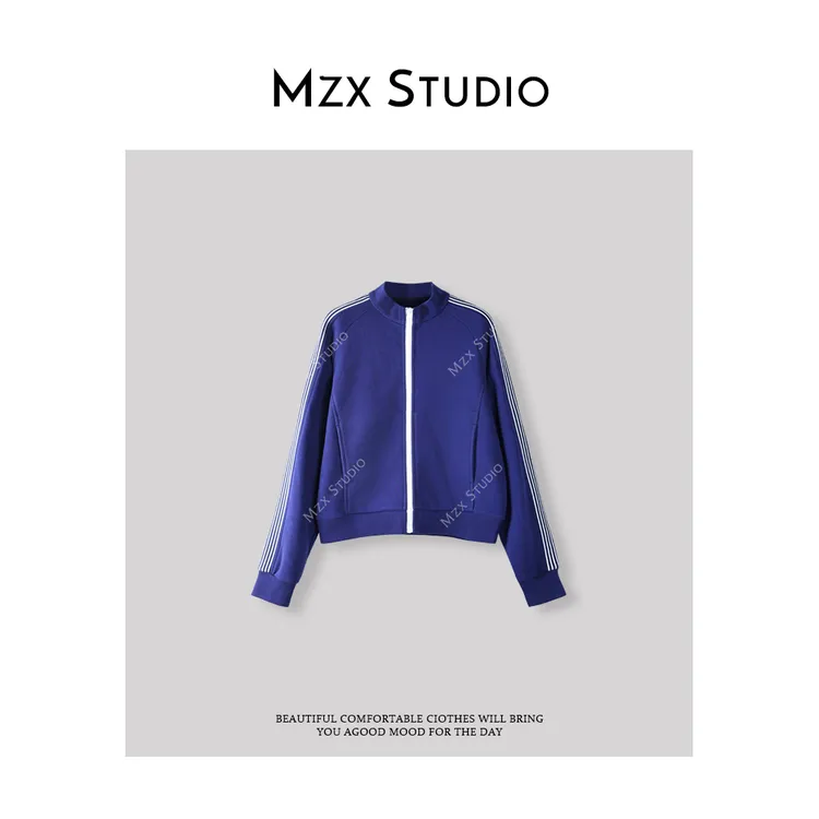 MZX 春季经典立领条纹运动蓝外套WT6975-Y