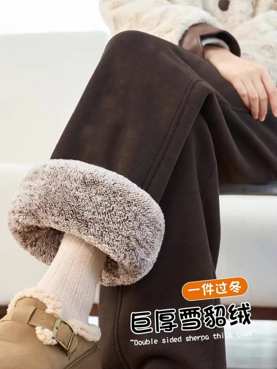 （金标发货）升级款雪貂绒人字纹 羊+绒垂感毛呢裤窄版直筒显瘦女裤