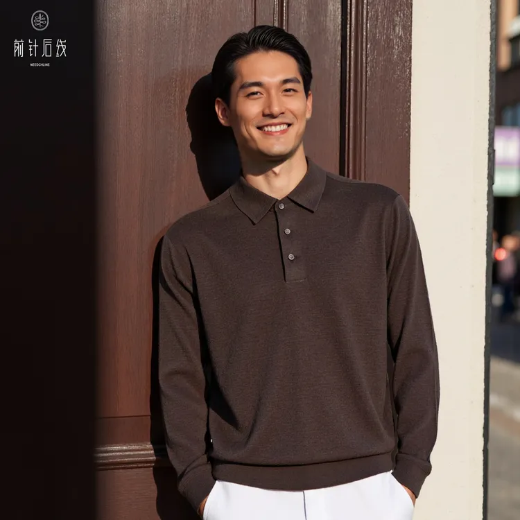 100%纯羊绒男士秋冬翻领长袖羊绒衫品质男装POLO衫保暖男款机洗