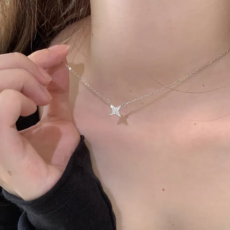 坠链均925银锆石 锆石星星吊坠925纯银项链女高级简约精致锁骨链