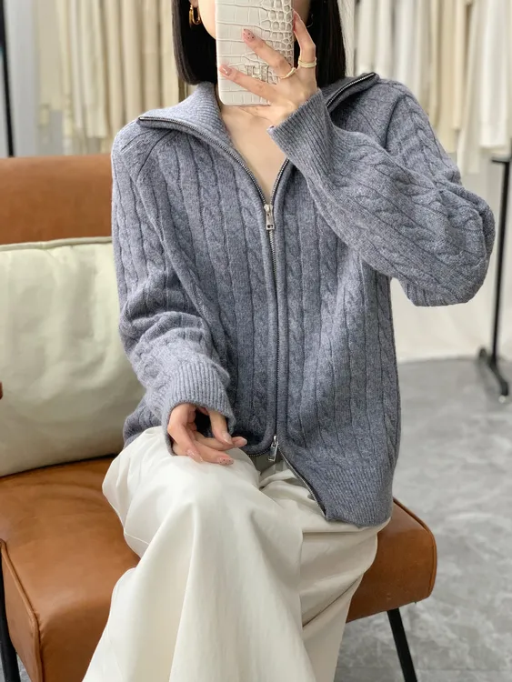 【600克100纯羊毛衫】冬季必备女款双头拉链加厚高领羊毛开衫