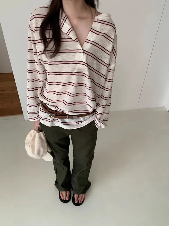 ONEXH·2025夏季新款松弛感半系扣薄款长袖罩衫休闲T恤上衣