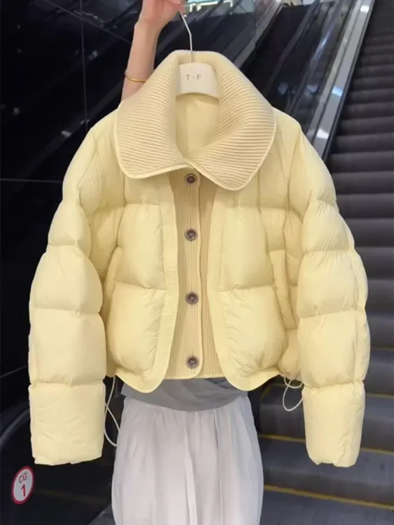 奶黄色泡芙短款龟背棉服女款冬季2025新款小个子巨好看加厚外套潮